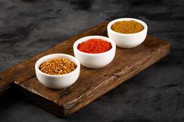 Variety of spices and seasonings on the table.