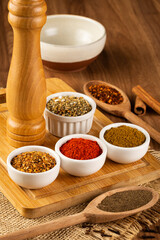 Variety of spices and seasonings on the table.