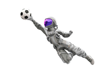 astronaut girl is playing football as a goalkeeper