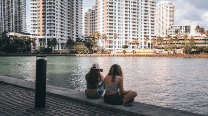 woman on the bridge couple summer miami Brickell  