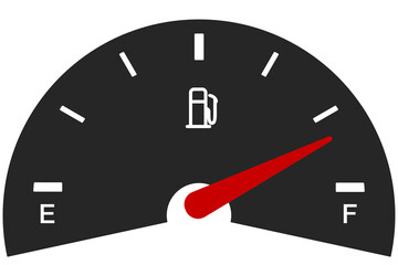 Fuel gauge of car dashboard with full tank in vector icon
