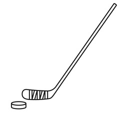 Ice hockey stick and hockey puck in vector icon