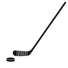Ice hockey stick and hockey puck in vector icon - obrazy, fototapety, plakaty