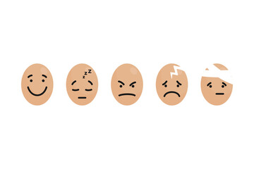 Mental health concept of egg faces portraying psychological states or emotions as vector icon set