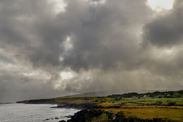 Fototapeta na wymiar Approaching rain and storm on the coast of Easter Island, Chile