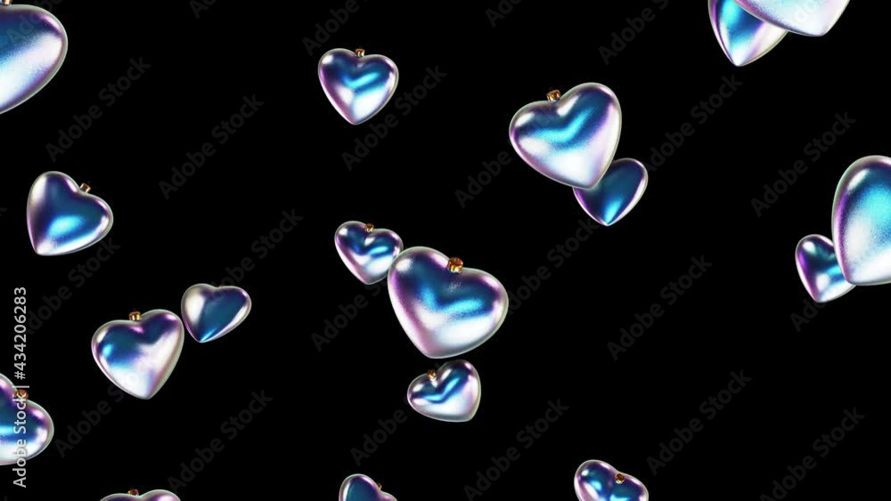 Aufkleber realistic looping 3d animation of the falling iridescent christmas hearts rendered in uhd with alpha