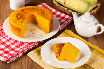 Delicious corn cake on the table.