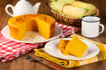 Delicious corn cake on the table.