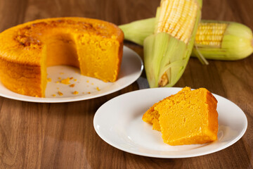 Delicious corn cake on the table.
