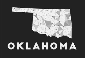 Oklahoma - communication network map of the US state. Oklahoma trendy geometric design on a dark background. Technology, internet, network, telecommunication concept. Vector illustration.