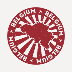 Belgium stamp. Travel red rubber stamp with the map of country, vector illustration. Can be used as insignia, logotype, label, sticker or badge of the Belgium.
