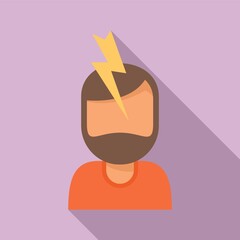 Man head thunderbolt icon, flat style