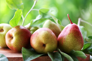 Fresh Ripe  Pears On A Rustic Wooden Table