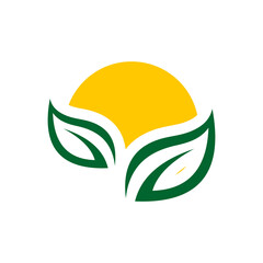 Vector illustration of two green leaves on yellow