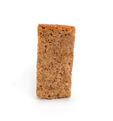 Black crackers, old dried bread on a white background.