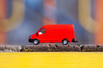 Red van. Delivery car. Delivery service, concept