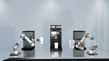 Coffee machine concept Automatic. In a coffee shop.3D render.