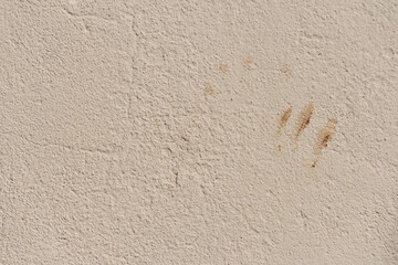 Sand-colored painted cement wall with a dog's paw stain