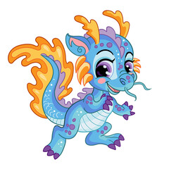 Fototapeta premium Cute little water dragon vector isolated illustration