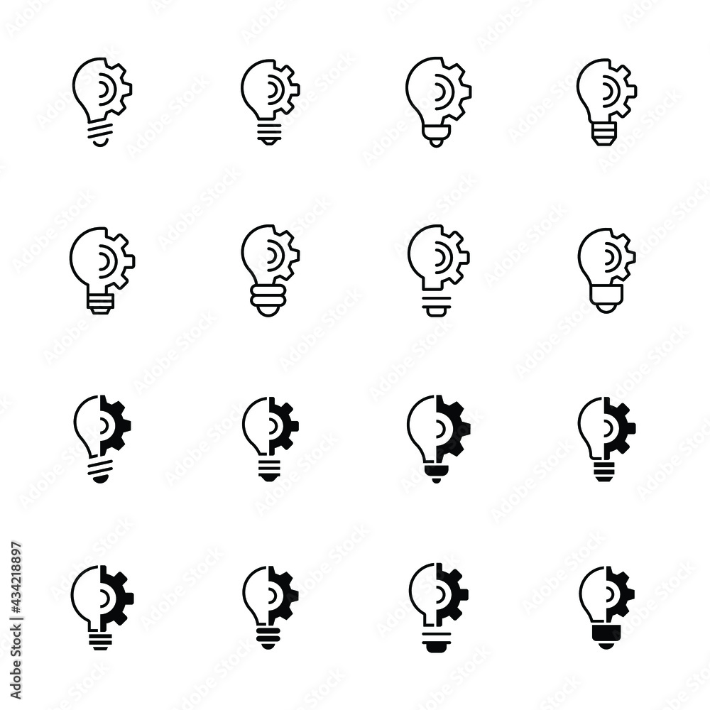 Poster lightbulb line and glyph icon set. simple outline and solid style collection. creative solution, lam