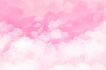 Fototapeta premium Hand painted watercolor background pink with sky and clouds shape