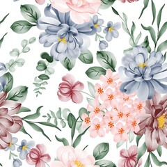watercolor flower and leaves seamless pattern