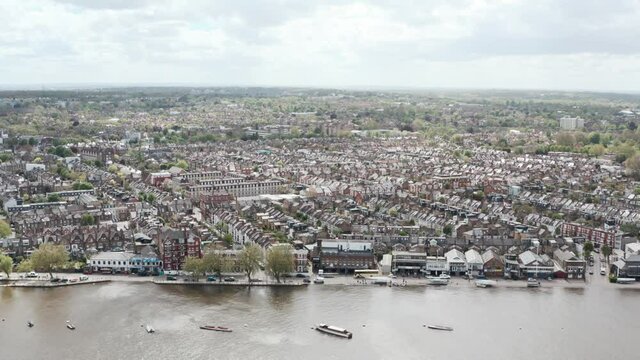 Drone shot over London rowing club river thames
