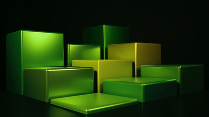 Green cube boxes abstract background. 3D rendering illustration. 