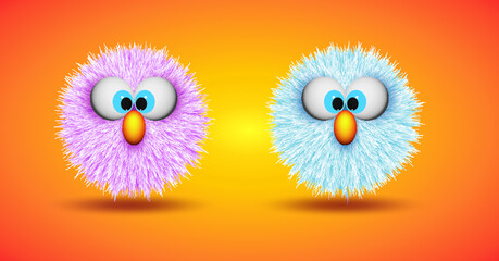 Ilustración de muñecos peludos