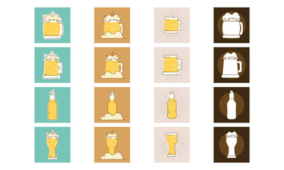 Fototapeta na wymiar Set of different beer glasses mugs and bottles icon