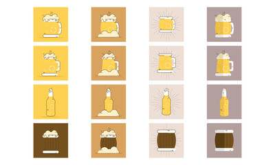 Set of different beer glasses mugs and bottles icon