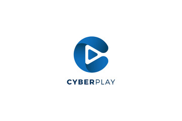 Letter C cyber play blue logo