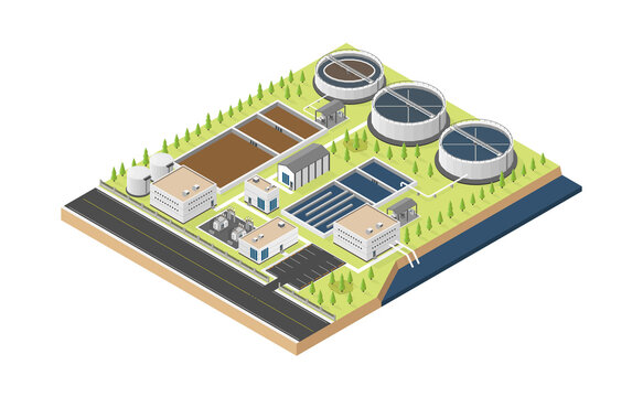 waste water treatment in isometric graphic