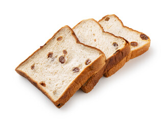 Bread with raisins placed on a white background.