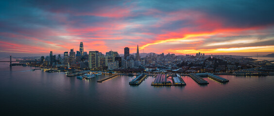 San Francisco Skyline with Dramatic Clouds at Sunset