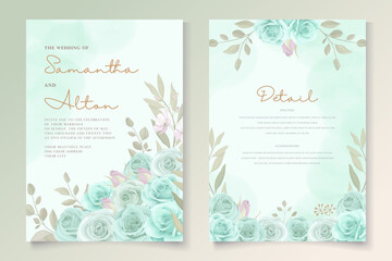Fototapeta na wymiar Elegant wedding invitation template with turquoise color floral ornament