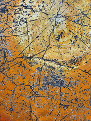 Scratch marks and cracks on the cement floor with gradient orange paint. Suitable for making background images or illustrations.
