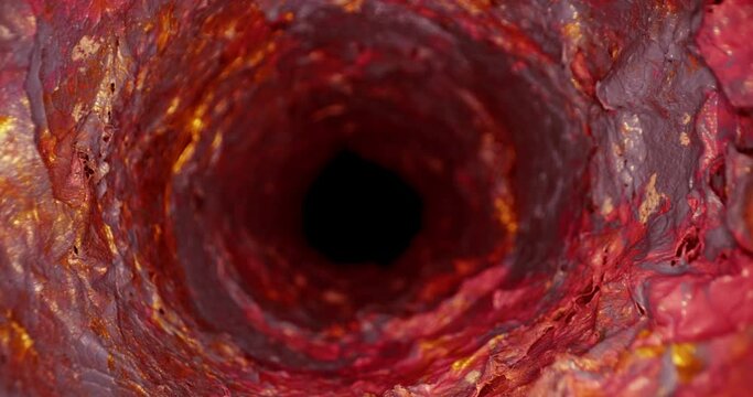 Traveling through insides of human body, red blood tissue horror tunnel slider shot