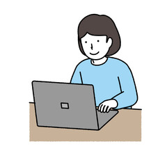 Fototapeta na wymiar Girl in light blue clothes using a computer