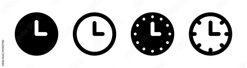 Poster time and clock icons set. vector illustration