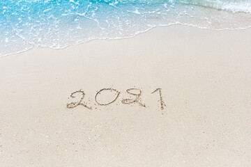 Happy New Year 2021 is coming concept sandy