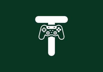 T initial letter with joystick shape