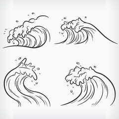 Doodle Ocean Wave Handdrawn Outline Sketch Beach Vector Drawing