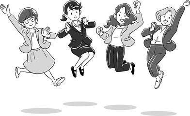 ジャンプする女性ビジネスチーム
