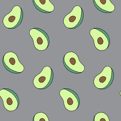 Seamless pattern with avocado fruit. Vegan food, good nutrition, healthy eating. Print for textile, clothes, wrapping paper, invitation, design and decor. Bright, tasty and trendy illustration