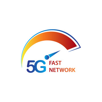 5G logo network speed circuit technology illustration in isolated white background, broadband telecommunication wireless internet concept