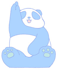 上方向を指さす笑顔のパンダ（青色）