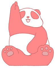 上方向を指さす笑顔のパンダ（赤色）