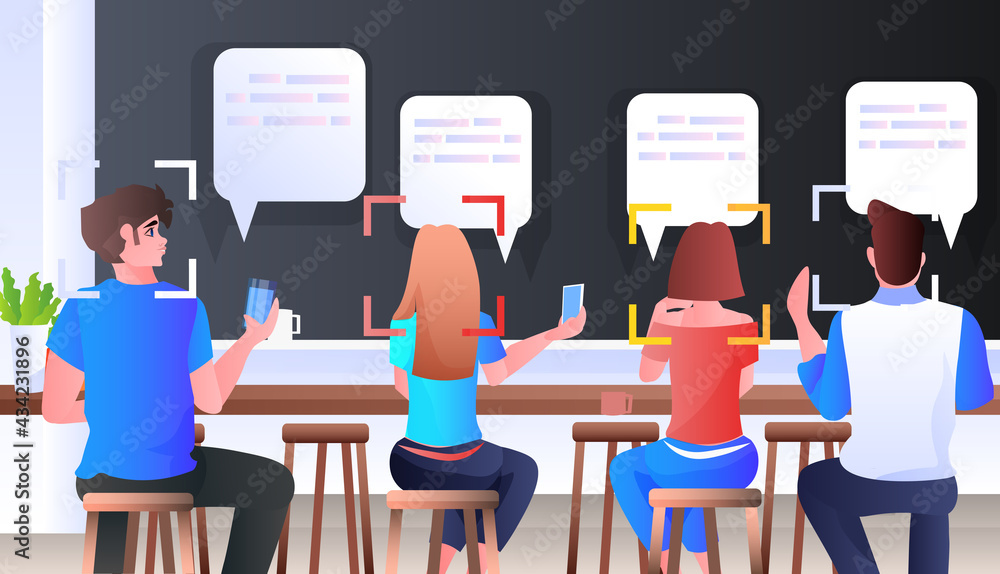 Poster detection and identification of people in cafe facial recognition system ai analyze chat bubble comm