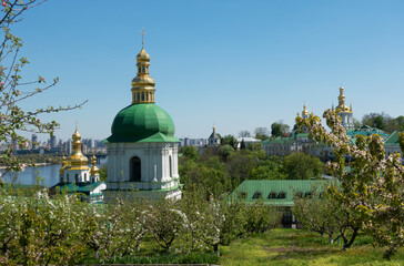 Fototapeta na wymiar View of the lower part of the Kiev-Pechersk Lavra in spring